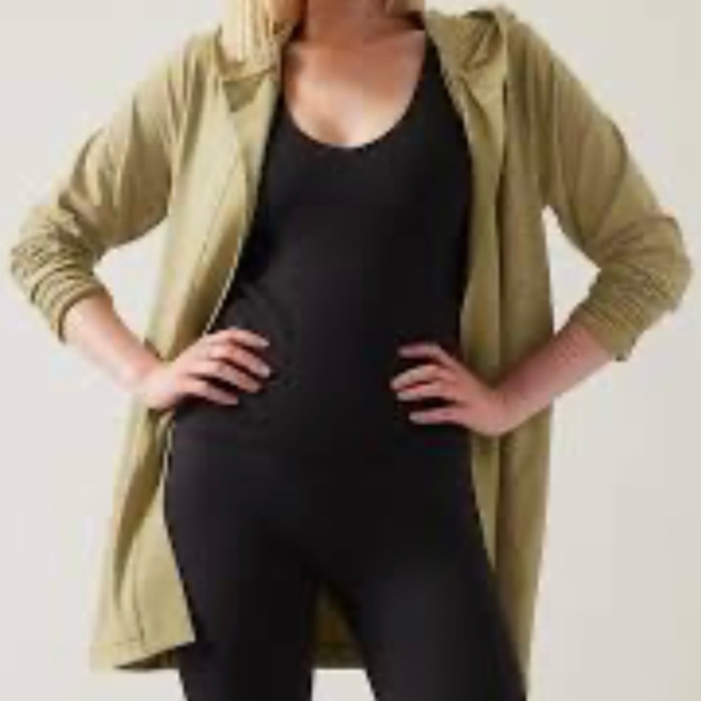 EUC Athleta Uptempo Wrap Open Front Cardigan with Hood Yellow Gold Heather M